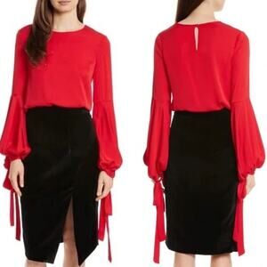 Milly Juliette Silk Bishop Long Sleeve Blouse Size 8 NEW Lipstick Red Night Out